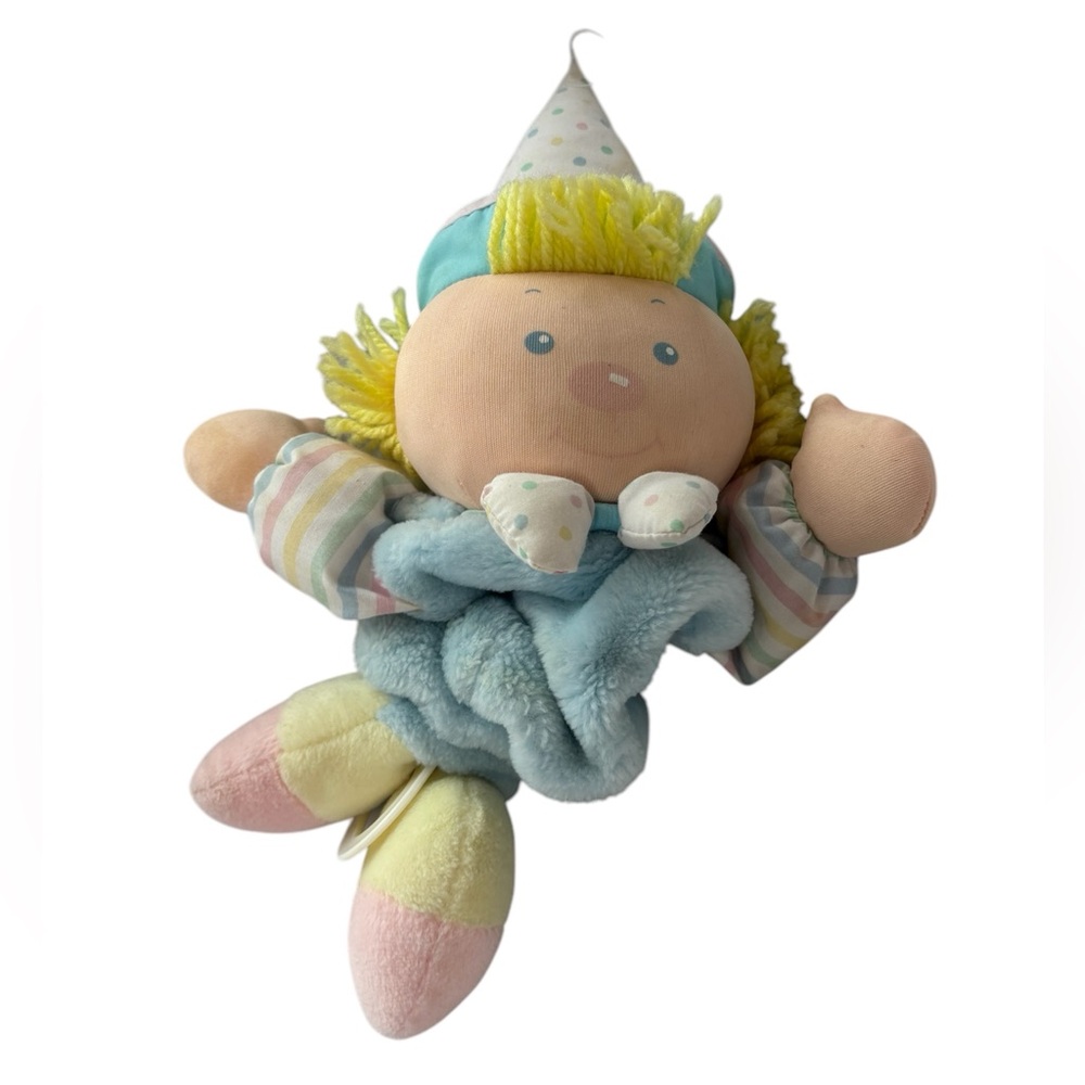 Vintage Eden Musical Pull Cord Boy Clown Doll with Blue Eye Blonde Hair Plush